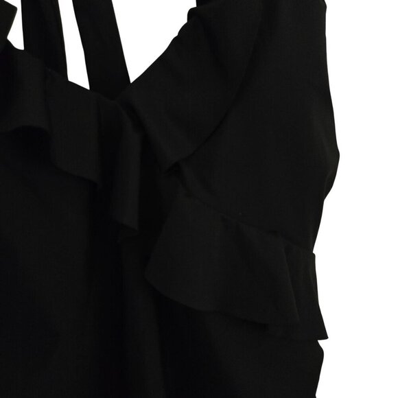 Boden Black Ruffled Halter Neckline Ruched One Piece Swimsuit Size 4 - Picture 3 of 6